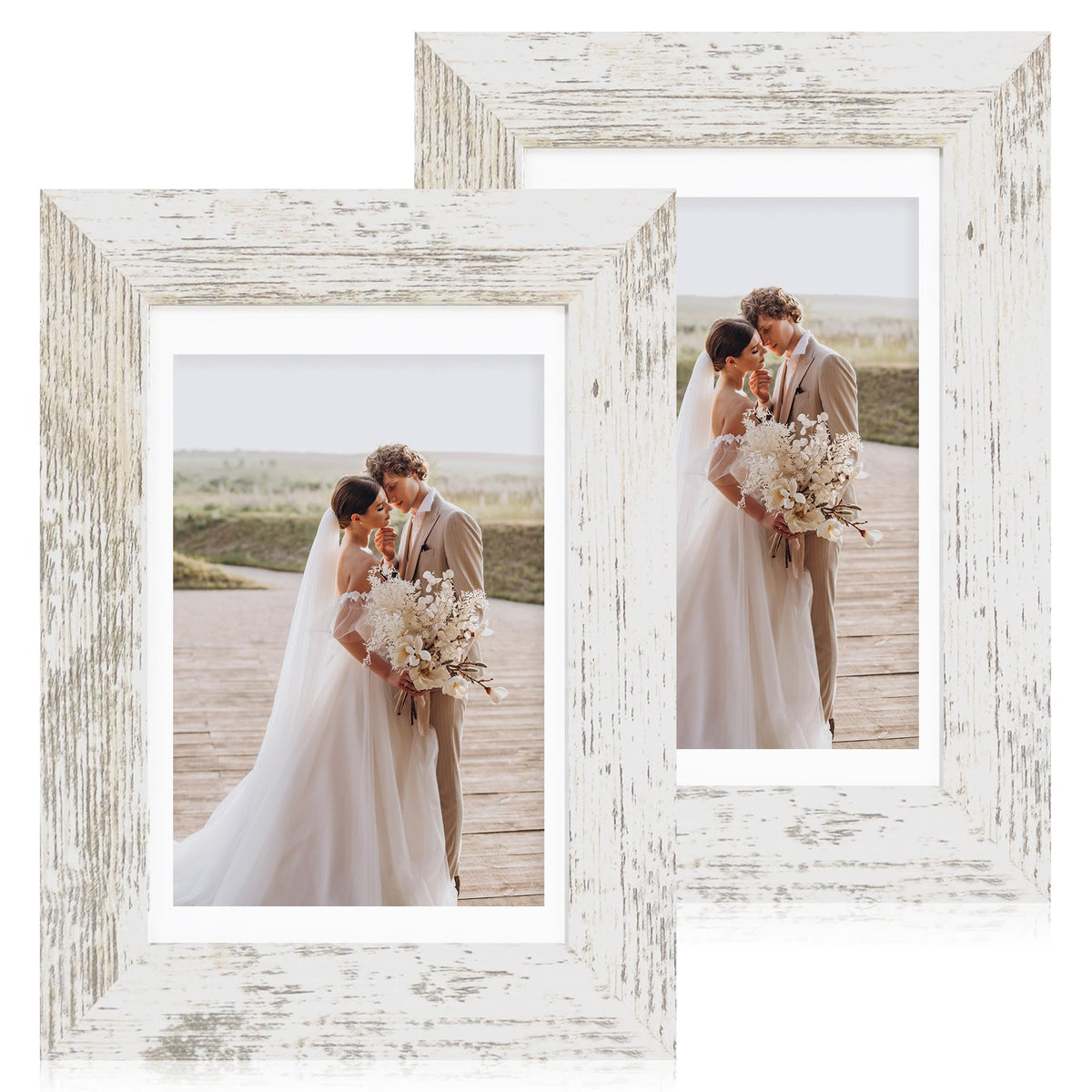 Hongkee 8x11 Picture Frame Set of 2, Real Glass, Rustic Brown Wood Frame