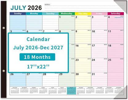 COMIX Desk Calendar 2026-2027, Large 22" x 17" Monthly Desktop Planner Pad with Frosted Cover, 18 Months July 2026 to December 2027, Side Bound Thick 120 GSM Paper for Office School Home