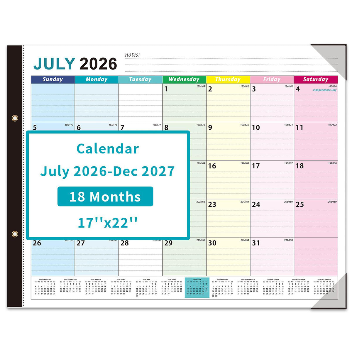 COMIX Desk Calendar 2026-2027, Large 22" x 17" Monthly Desktop Planner Pad with Frosted Cover, 18 Months July 2026 to December 2027, Side Bound Thick 120 GSM Paper for Office School Home