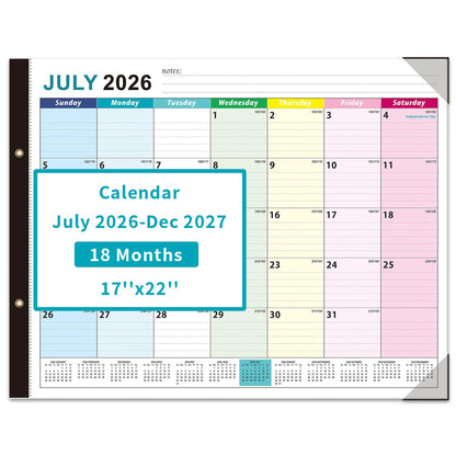 COMIX Desk Calendar 2026-2027, Large 22" x 17" Monthly Desktop Planner Pad with Frosted Cover, 18 Months July 2026 to December 2027, Side Bound Thick 120 GSM Paper for Office School Home