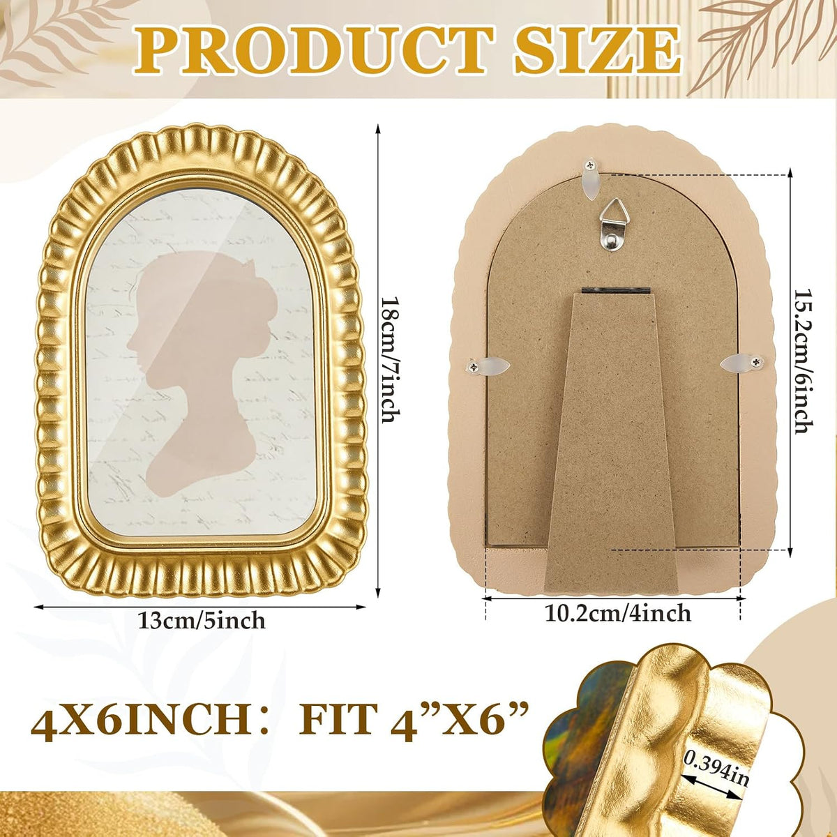 AceOrbit 4x6 Inch Gold Petal Arched Picture Frame Vintage Scalloped