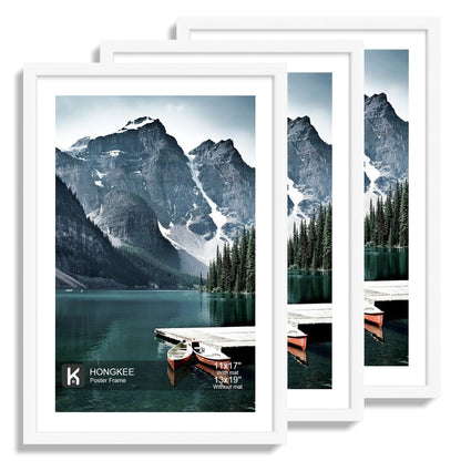 Hongkee 12x12 White Picture Frames Set of 3, Real Glass, Wood Frame,Mat 8x8