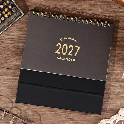 Small Desk Calendar 2027-2028, Standing Flip Desktop Calendar from January 2027 to June 2028 - Metal Ring Twin-Wire Binding Monthly Desktop Calendar for Home Office School (Black)