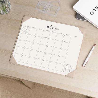 Cabbrix Desk Calendar 2026 with Desktop Mat, Simplified Medium Desk Pad Calendar 15" x 12" July 2026 to December 2027, Desk Blotter Calendar for Home School and Office (Apricot)