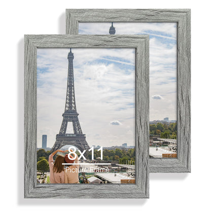 Hongkee 8x11 Picture Frame Set of 2, Real Glass, Rustic Brown Wood Frame