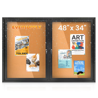 36x24 in Outdoor Bulletin Board Enclosed Display Case, Grey Felt & Black