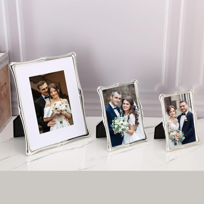 Silver 8x10'' Premium Alloy Picture Frame with Acid Free Mat for 5x7'',Luxury Hi-End Photo Frames 5x7'' with Black Velevt Backing for Desktop and Wall Hanging