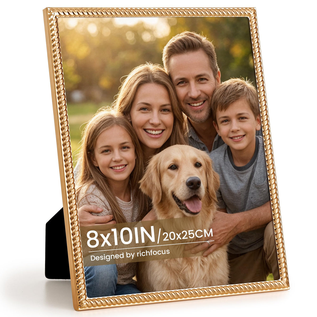 RICHFOCUS Zinc Alloy Gold Wave Design Picture Frame, 4x6 Metal Photo Frame with Mat for 3.5x5, Black Velvet Back & Real Glass Front, Display for Desktop & Wall Hanging Vertically or Horizontally
