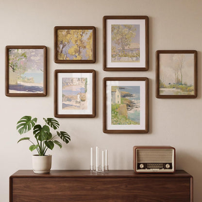 6x6 Picture Frame, USA-Sourced Walnut Wood Photo Frame with Tempered Glass, Handcrafted Rustic Farmhouse Frame for Wall & Tabletop Display, Matted to 4x4