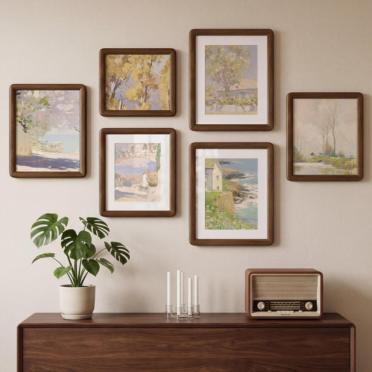 6x6 Picture Frame, USA-Sourced Walnut Wood Photo Frame with Tempered Glass, Handcrafted Rustic Farmhouse Frame for Wall & Tabletop Display, Matted to 4x4