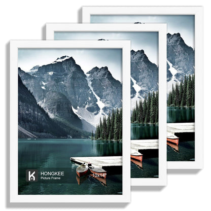 Hongkee 12x12 White Picture Frames Set of 3, Real Glass, Wood Frame,Mat 8x8