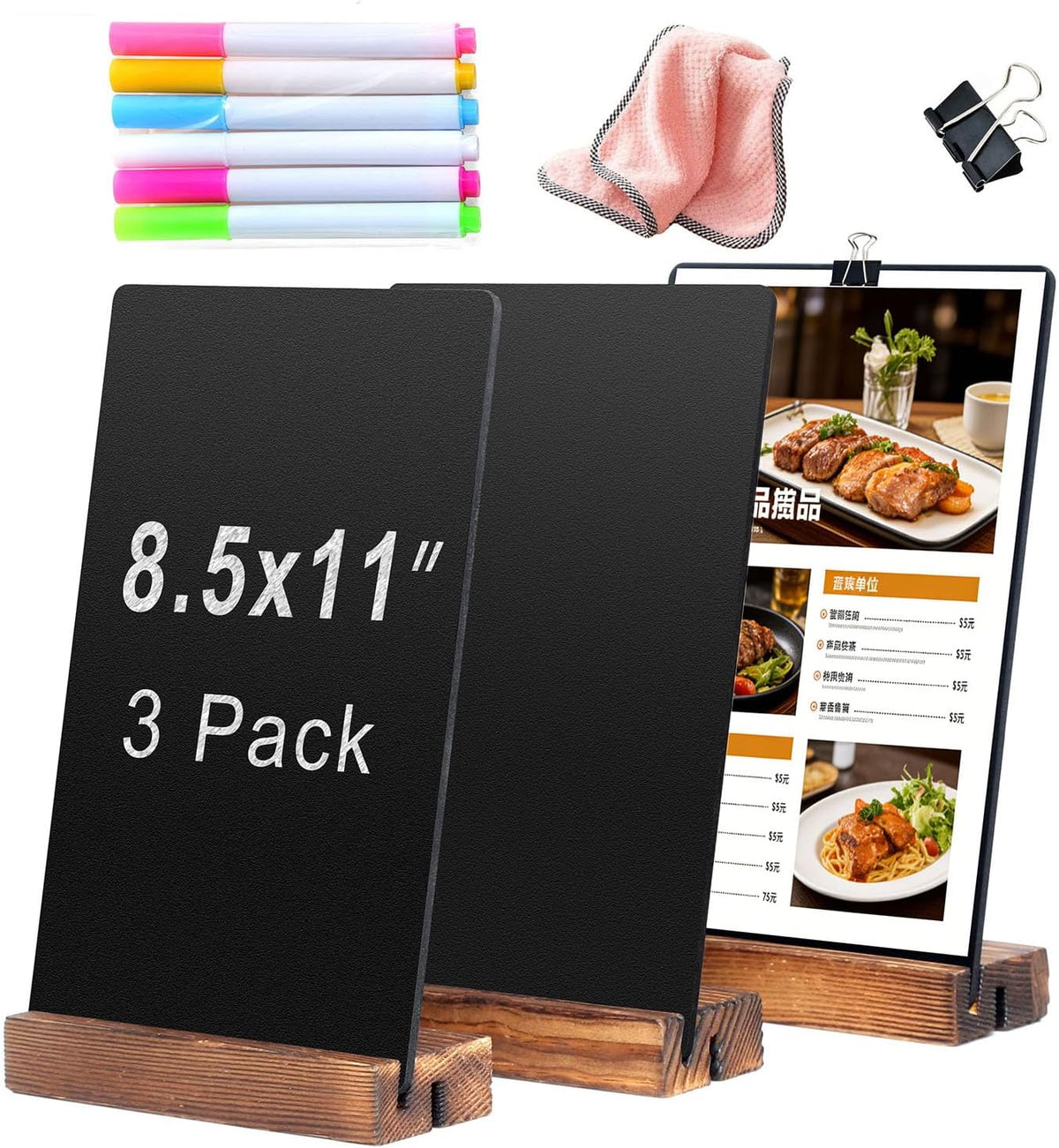 3 Pack 8.7x12 in Desktop Small Chalkboard Sign with Wood Base