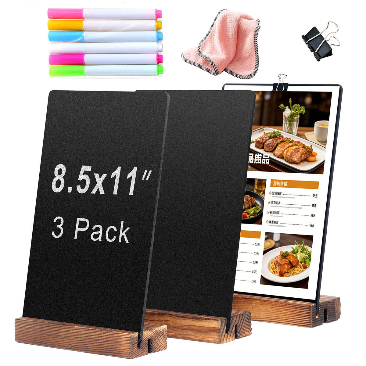 3 Pack 8.7x12 in Desktop Small Chalkboard Sign with Wood Base