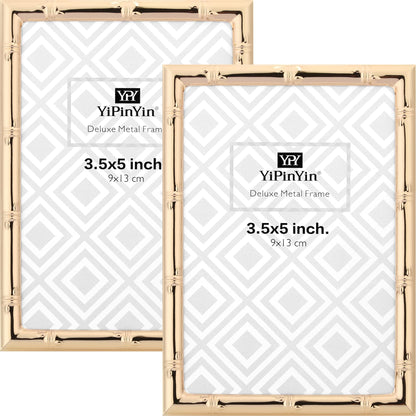 6x8''Bamboo Detail Dark Gold Metal Picture Frame 2pack,With Acid Frame Mount for 4x6'',Elegant Gold Plated Baby Nurse Photo Frames 6x8''With Soft Touch Velvet Backing for Desktop and Wall Décor