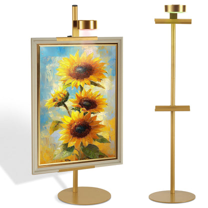 Adjustable Desktop Photo Frame Stand with Magnetic Wall Painting Light, Holds Picture Frames up to 30 Inch,with Rechargeable Battery,Metal Vertical Stand with 3 Color Temperature & 13RGB Poster Lights, for Displaying Picture Frames, Artworks (1 Pack,Black