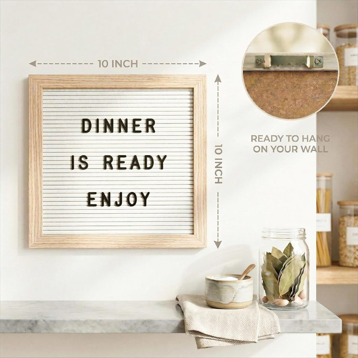 White Felt Letter Board 10x10in, 336 Letters, Wood Frame Message Board