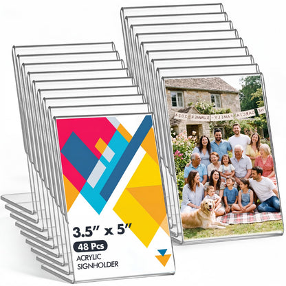 Ctosree 12 Pcs Acrylic L Shape Slant Desktop Photo Frame, 2.5 x 3.5 Inch