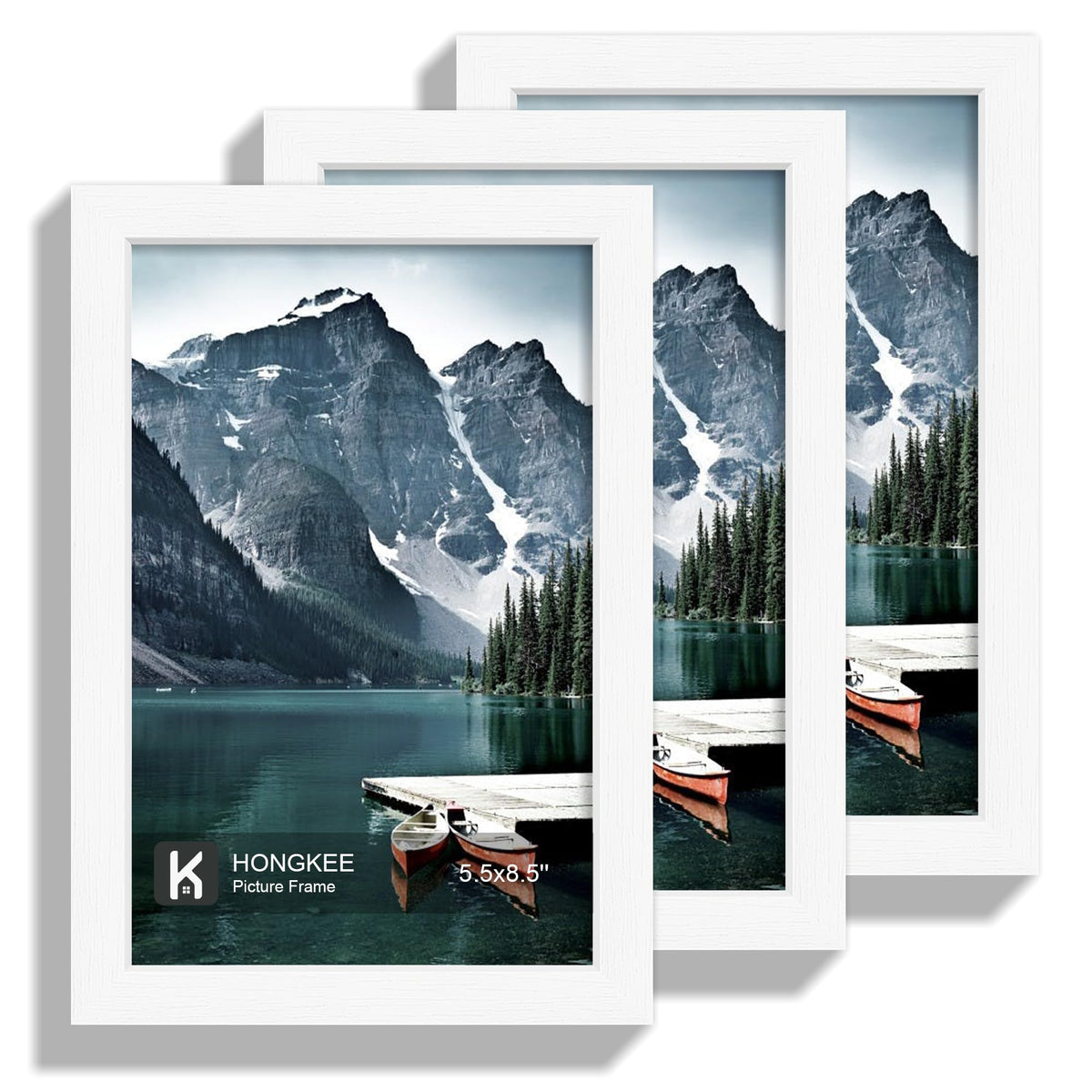 Hongkee 12x12 White Picture Frames Set of 3, Real Glass, Wood Frame,Mat 8x8
