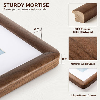 6x6 Picture Frame, USA-Sourced Walnut Wood Photo Frame with Tempered Glass, Handcrafted Rustic Farmhouse Frame for Wall & Tabletop Display, Matted to 4x4
