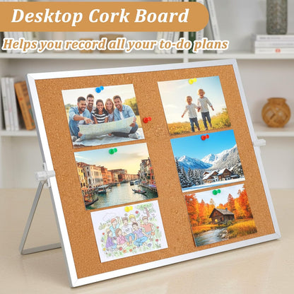 Desktop Cork Board Bulletin Board, Double Sided with Silver Aluminum Border