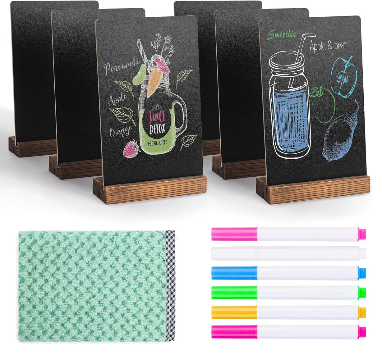 6Pcs Tabletop Chalkboard Sign, 7.8x5 Inch, Double-Sided, Base Stands