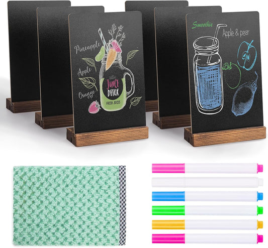 6Pcs Tabletop Chalkboard Sign, 7.8x5 Inch, Double-Sided, Base Stands