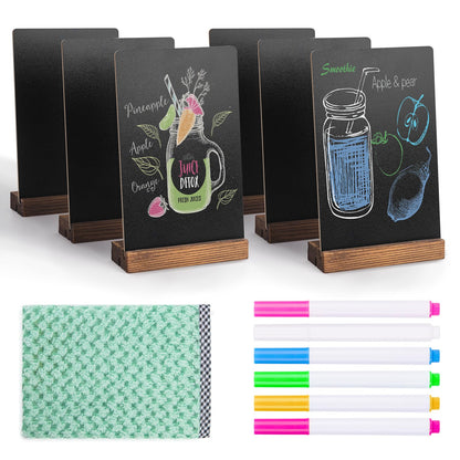 6Pcs Tabletop Chalkboard Sign, 7.8x5 Inch, Double-Sided, Base Stands
