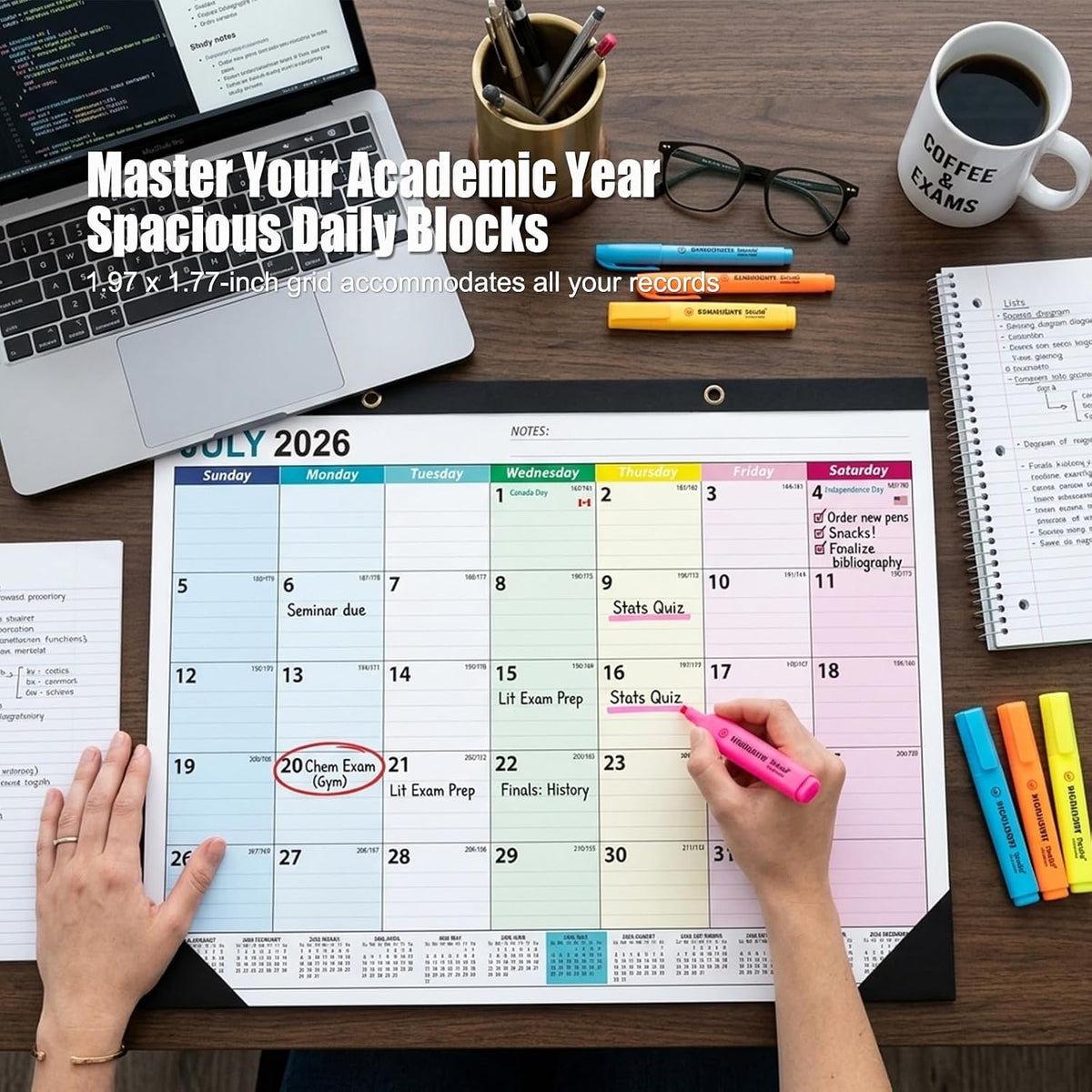 COMIX Desk Calendar 2026-2027, 17" x 12" Monthly Desktop Planner Pad with Frosted Cover, 18 Months July 2026 to December 2027, Thick 120 GSM Paper for Office School Home