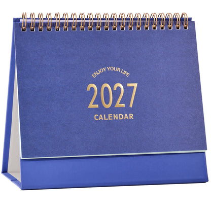 Small Desk Calendar 2027-2028, Standing Flip Desktop Calendar from January 2027 to June 2028 - Metal Ring Twin-Wire Binding Monthly Desktop Calendar for Home Office School (Black)