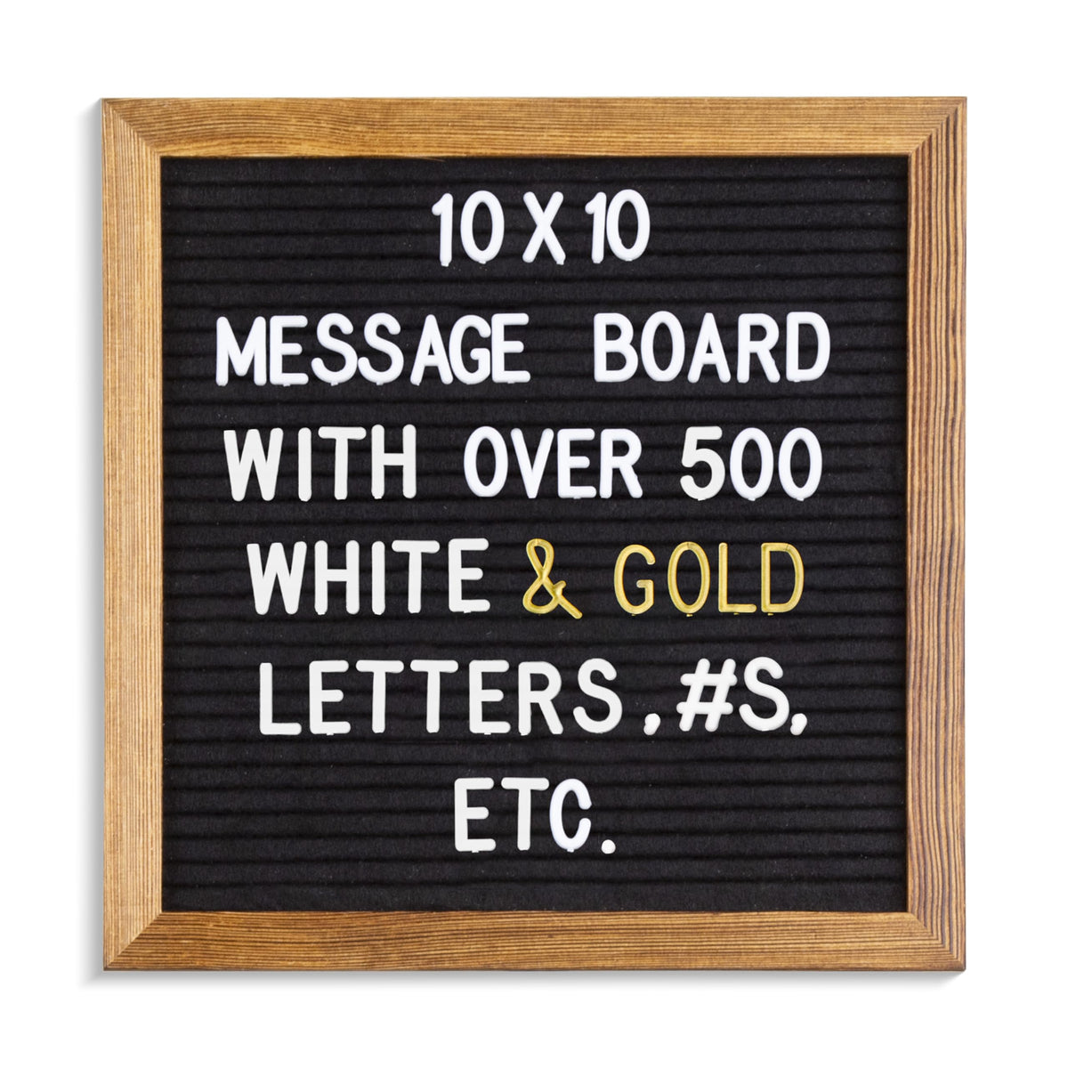 Real Wood Framed Felt Letter Board, Changeable Message Board, 10" x 10", Folding Stand and Wall Mount, 500+ Pieces of White & Gold Letters, Numbers, Words & Symbols, by Better Office Products (Rustic