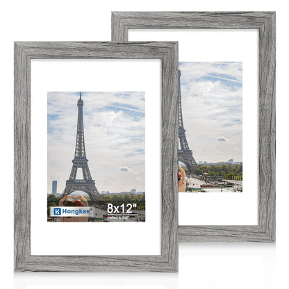 Hongkee 8x11 Picture Frame Set of 2, Real Glass, Rustic Brown Wood Frame