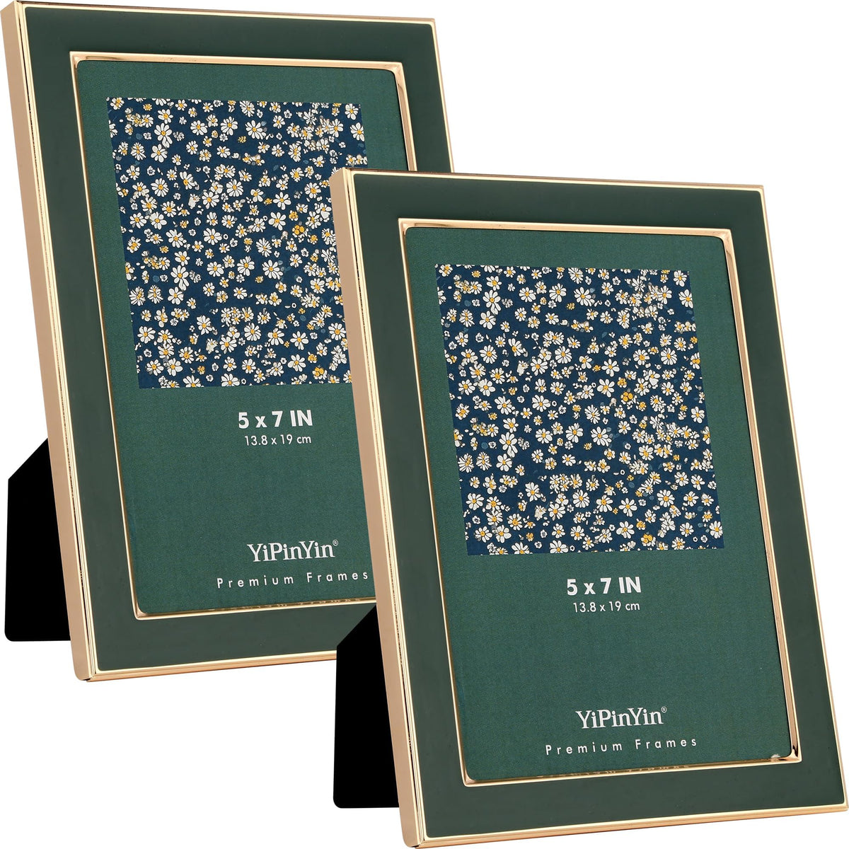 YiPinYin 5x7''Jasper Green Enamel Picture Frames with Gold-Plated Metal Frame Design,HD-Real Glass & Velvet Back,for Countertop,Tabletop Display,Bookshelf,Wall Décor