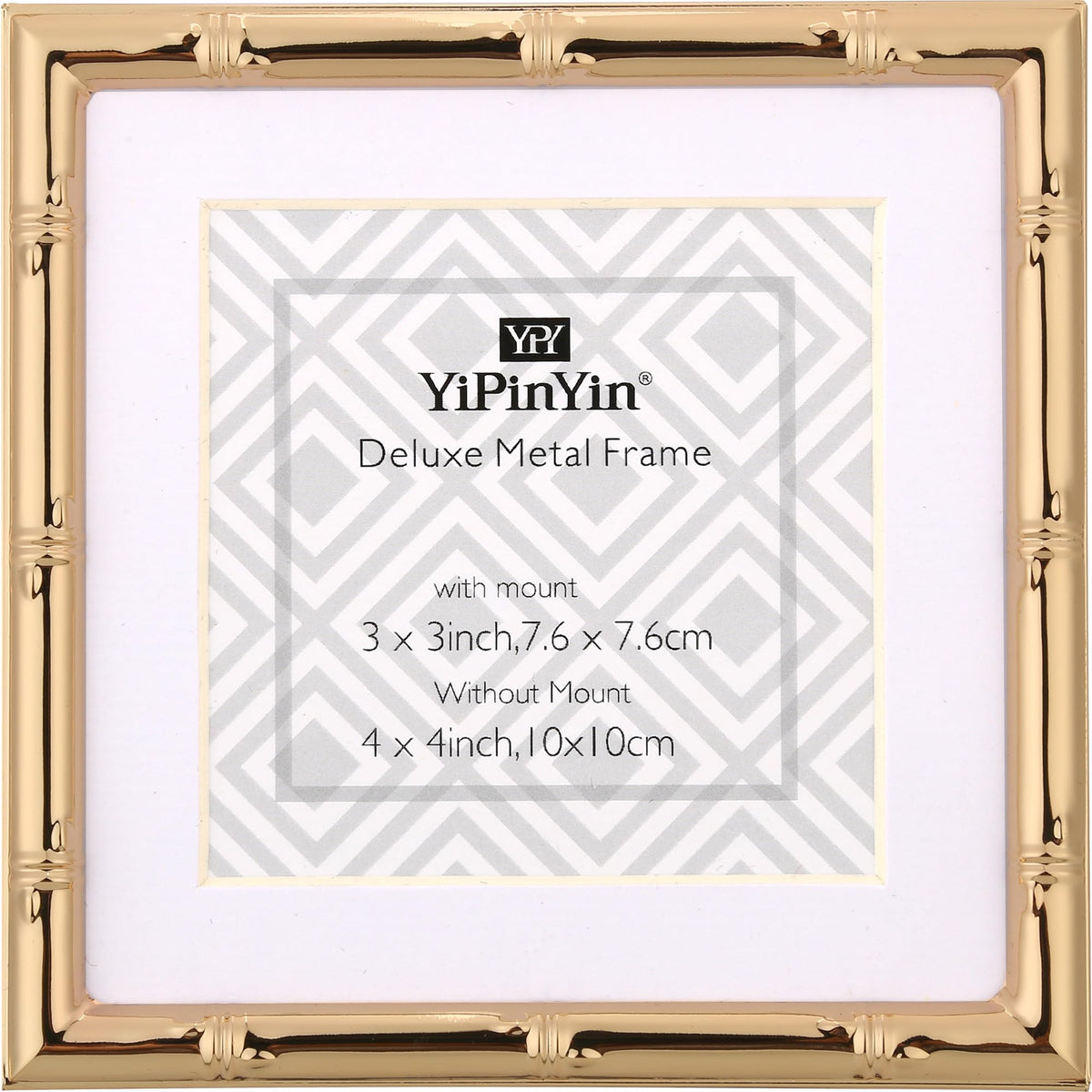 YiPinYin Dark Gold 4x6'' Bamboo Detail Designs Hinged Triple Metal Picture Frame,Elegant Gold Plated Wedding Photo Frames With Soft Touch Velvet Backing for Desktop and Wall Décor