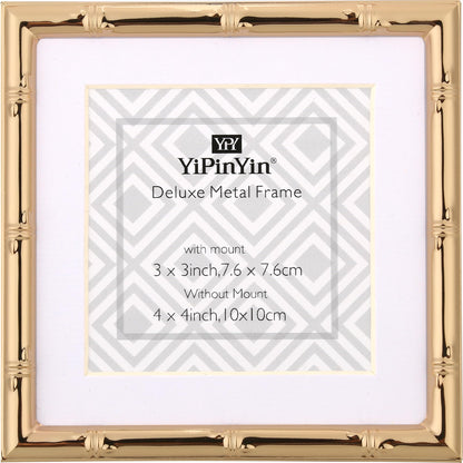 YiPinYin Dark Gold 4x6'' Bamboo Detail Designs Hinged Triple Metal Picture Frame,Elegant Gold Plated Wedding Photo Frames With Soft Touch Velvet Backing for Desktop and Wall Décor