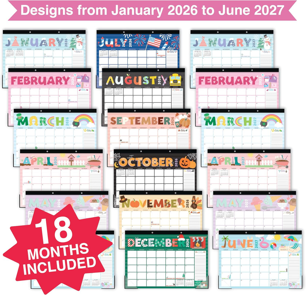 Large Desk Calendar 2026 - Desktop Calendar 2026-2027