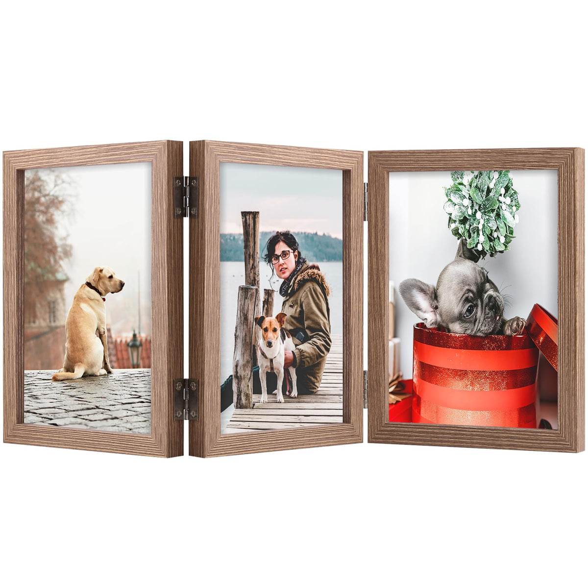 TOFOREVO 3 5x7 Picture Frame Black Triple Wooden Hinged Photo Frame