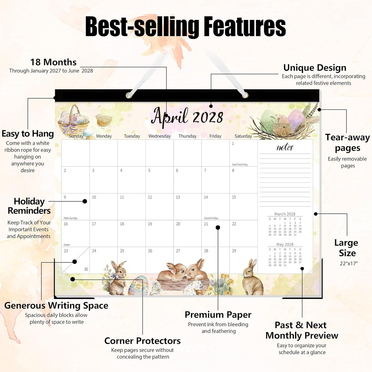 GuassLee Large Desk Calendar 2027-2028, 18 Months, 22" x 17"