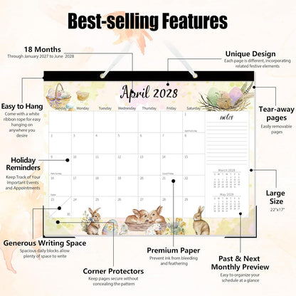 GuassLee Large Desk Calendar 2027-2028, 18 Months, 22" x 17"