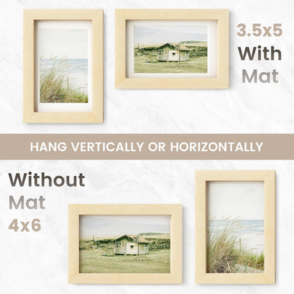 4x6 Picture Frame, USA-Sourced Natural Maple Wood Photo Collage Frame with HD Tempered Glass, Modern Simple 4 x 6 Wooden Frame Matted to 3.5x5, Gallery Wall Frames for Art, Wall or Tabletop Display