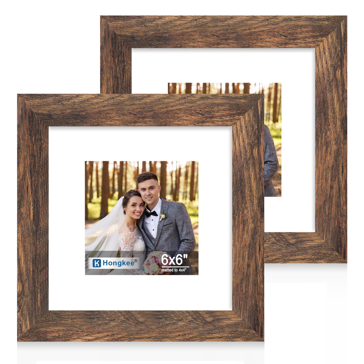 Hongkee 8x11 Picture Frame Set of 2, Real Glass, Rustic Brown Wood Frame