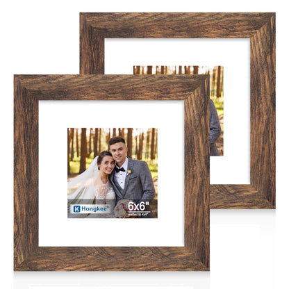 Hongkee 8x11 Picture Frame Set of 2, Real Glass, Rustic Brown Wood Frame