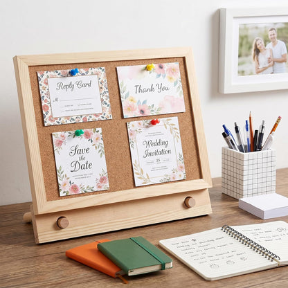 2 Pcs Wood Frame Bulletin Board, Desktop Cork Board with 12 Push Pins