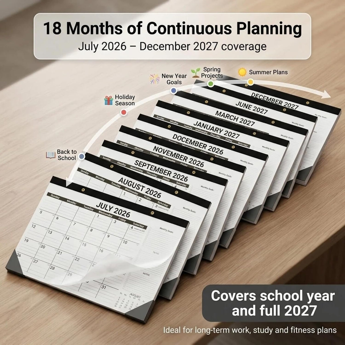 Desk Calendar 2026-2027-July 2026-Dec 2027-17" x 12"-Calendar 2026-2027