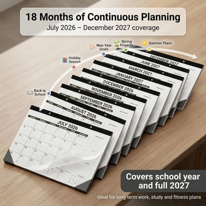 2-Pack Desk Calendar 2026-2027 - Two 18-Month Large Monthly Calendars (July 2026 - Dec 2027), 17" x 12" Desktop & Wall Calendars with Thick 120g Paper for Home and Office Sync