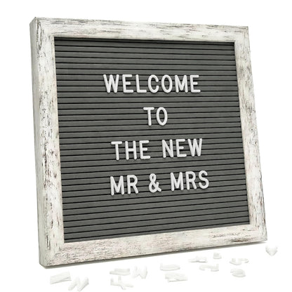 White Felt Letter Board 10x10in, 336 Letters, Wood Frame Message Board