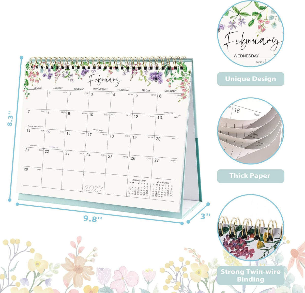 2027 Desk Calendar - Standing Flip Desk Calendar 2027, Jan 2027 - Dec 2027