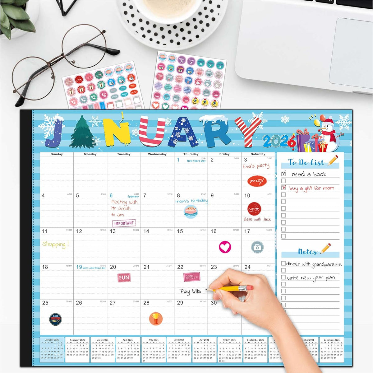 Lateefah Desk Calendar 2026, Large 22'' x 17'' Desk Calendar 2026-2027, 18 Month Desktop Calendars for Home & Office, Use Jan 2026 to June 2027