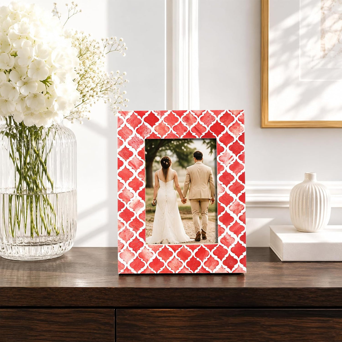 Handicrafts Home Handmade Bone Inlay 5x7 Red Picture Frame Modern HomeDecor