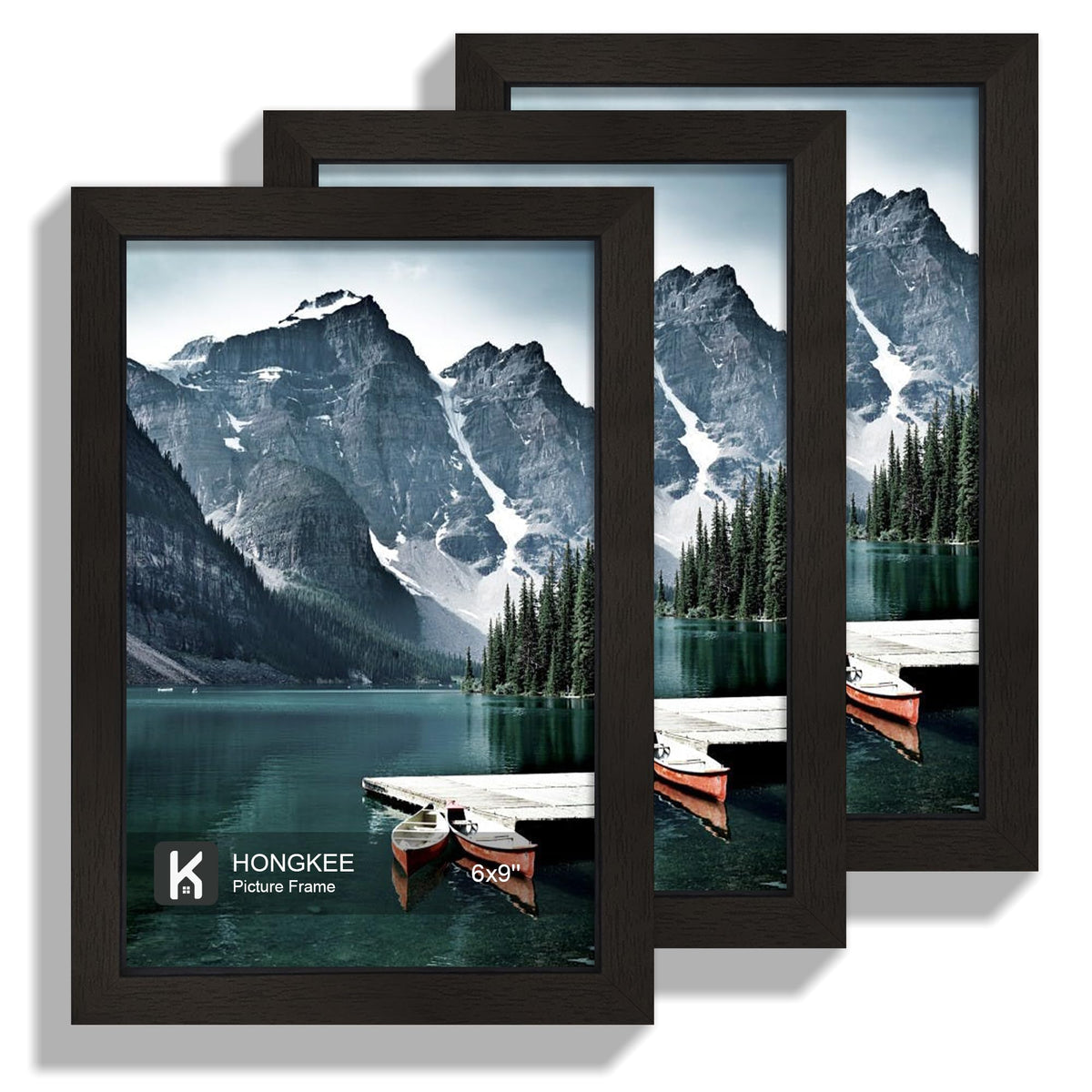 Hongkee 12x12 White Picture Frames Set of 3, Real Glass, Wood Frame,Mat 8x8