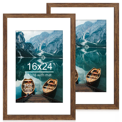 Hongkee 8x11 Picture Frame Set of 2, Real Glass, Rustic Brown Wood Frame